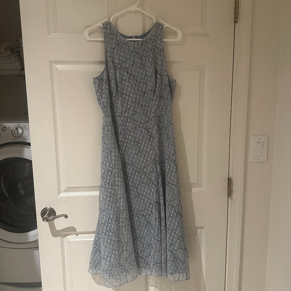 Banana Republic Jacquard Light Blue and Silver Dress, Size 4, NWT